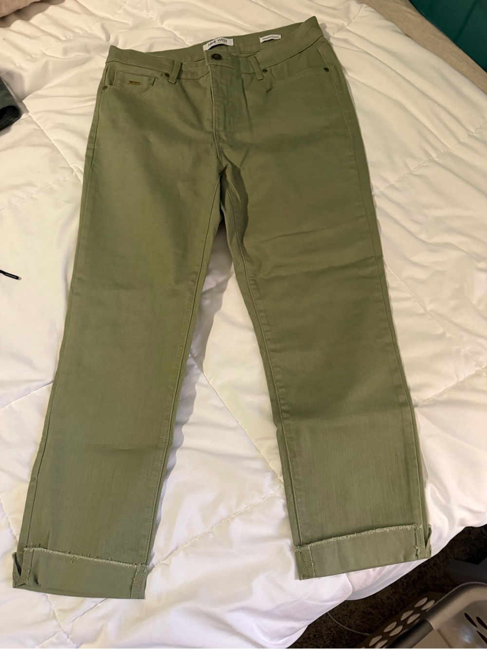 Nine West Olive Green Straight-Leg Chinos